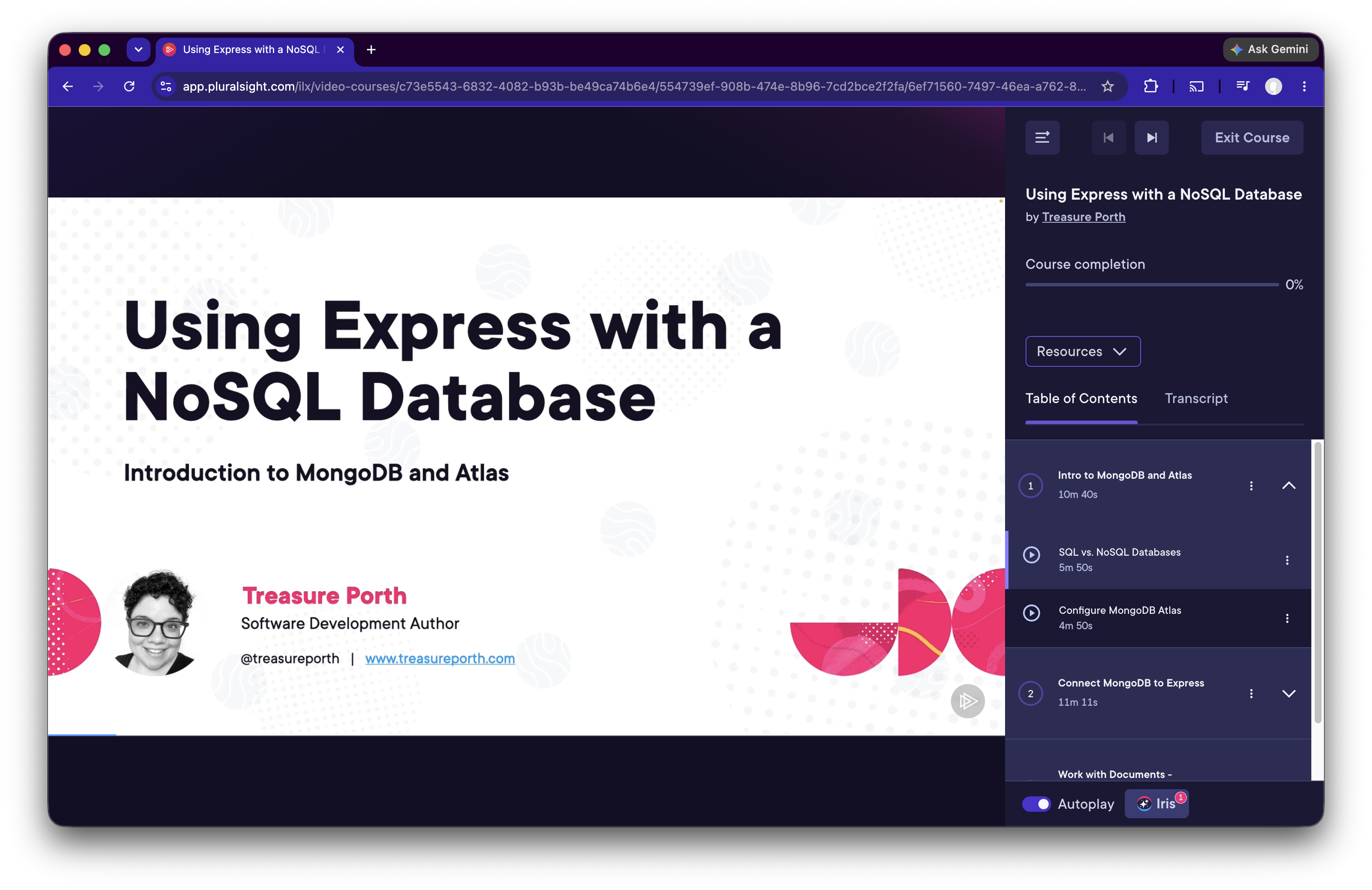 Course intro slide: Using Express with a NoSQL Database